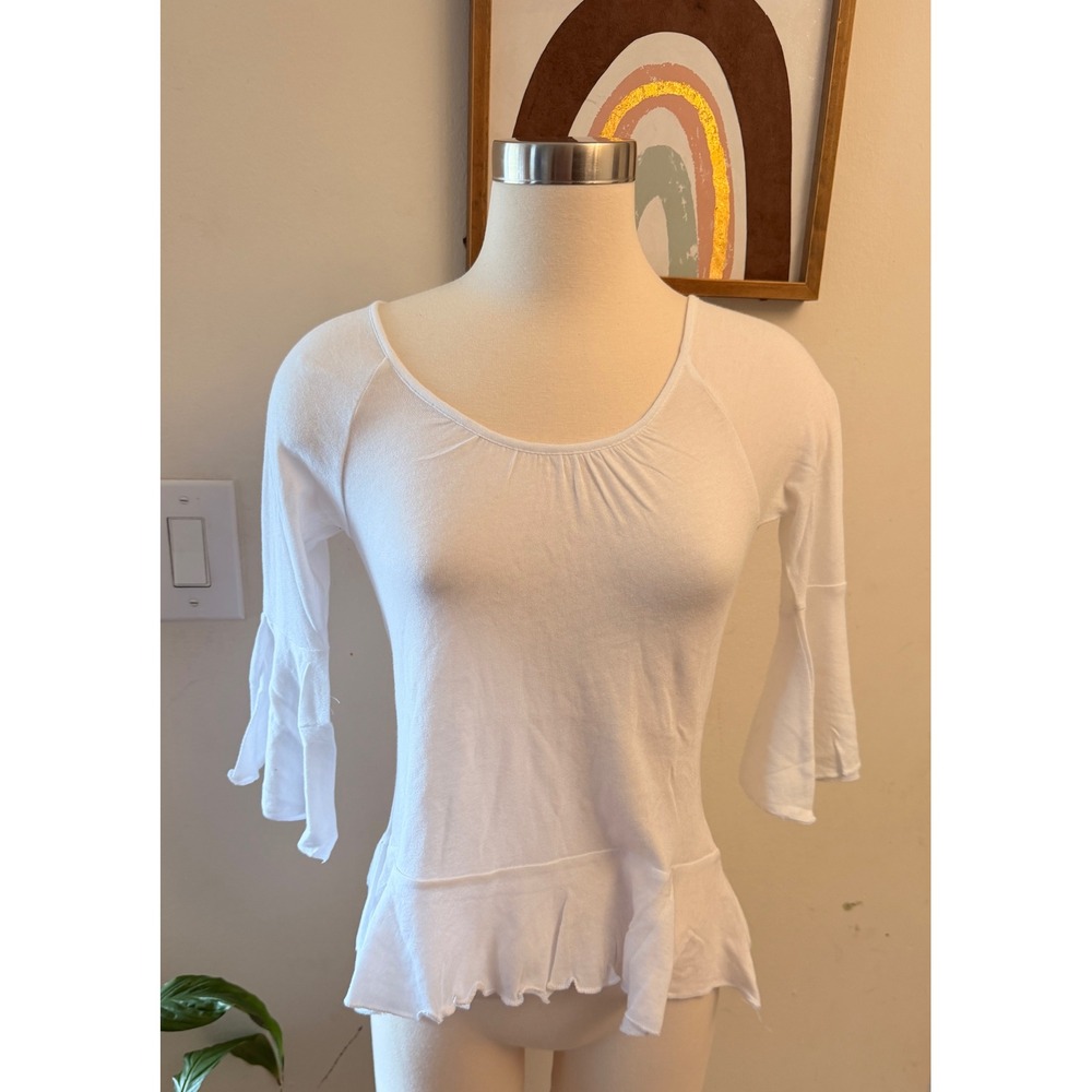 Chaser Peplum Top Womens XS White Bell Sleeve Cotton‎ CW7674 Boho Feminine